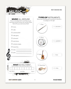 Music homeschool unit study digital student workbook for Early Elementary with Teacher's Guide bundle lesson one