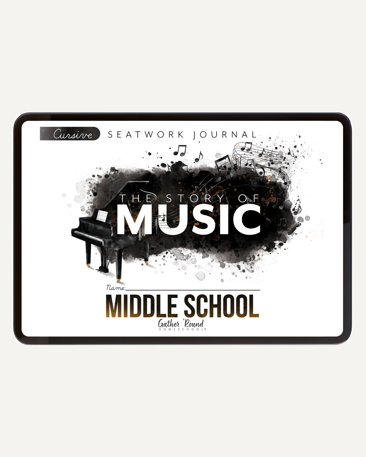 Music homeschool unit study digital student seatwork journal in cursive for middle school
