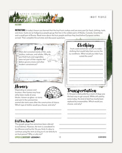 North American Forest Animals homeschool unit study digital student workbook  in upper elementary with teacher's guide bundle lesson one