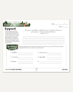 North American Forest Animals homeschool unit study digital student seatwork journal in cursive for middle school lesson one