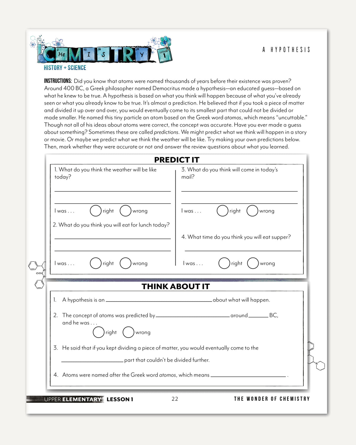 Chemistry Homeschool Unit Study Digital Upper Elementary Lesson 1 A Hypothesis