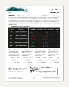 Entrepreneurship Homeschool Unit Study Digital Upper Elementary Student Book Lesson 1 Stock Market