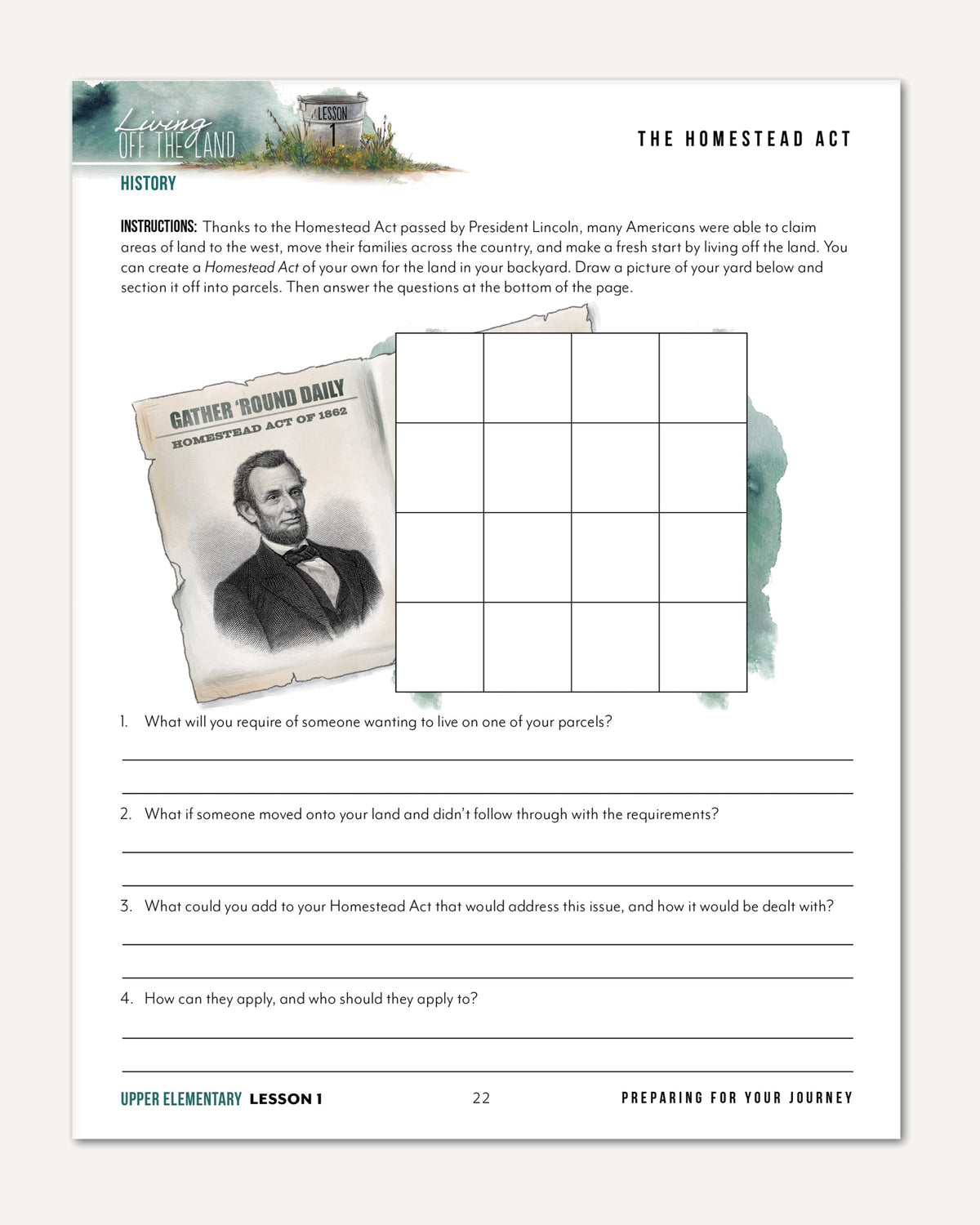 Living Off the Land homeschool unit study digital upper elementary student notebook and teacher's bundle lesson one