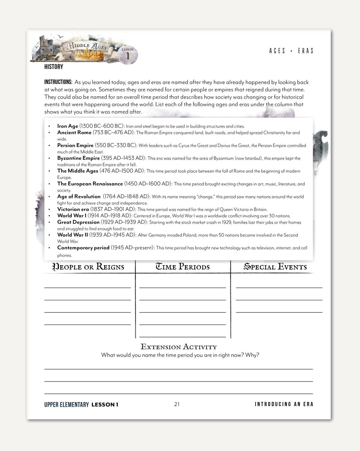 Middle Ages homeschool unit study digital student workbook in upper elementary with teacher's guide bundle lesson one