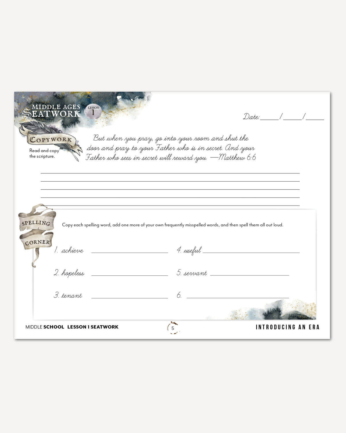 Middle Ages homeschool unit study digital student seatwork book in cursive for middle school lesson one