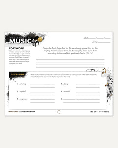 Music homeschool unit study digital student seatwork journal in cursive for middle school lesson one