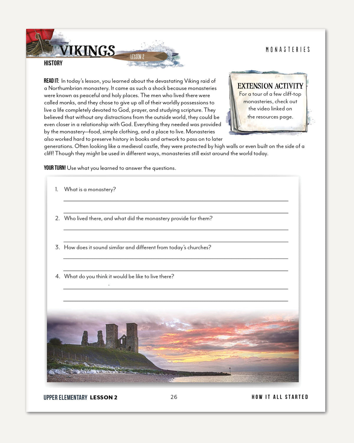 Vikings Homeschool Unit Study Digital Upper Elementary Student Book Lesson 2 Monasteries