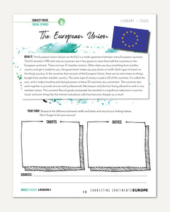 Europe homeschool unit study printed student book middle school lesson one
