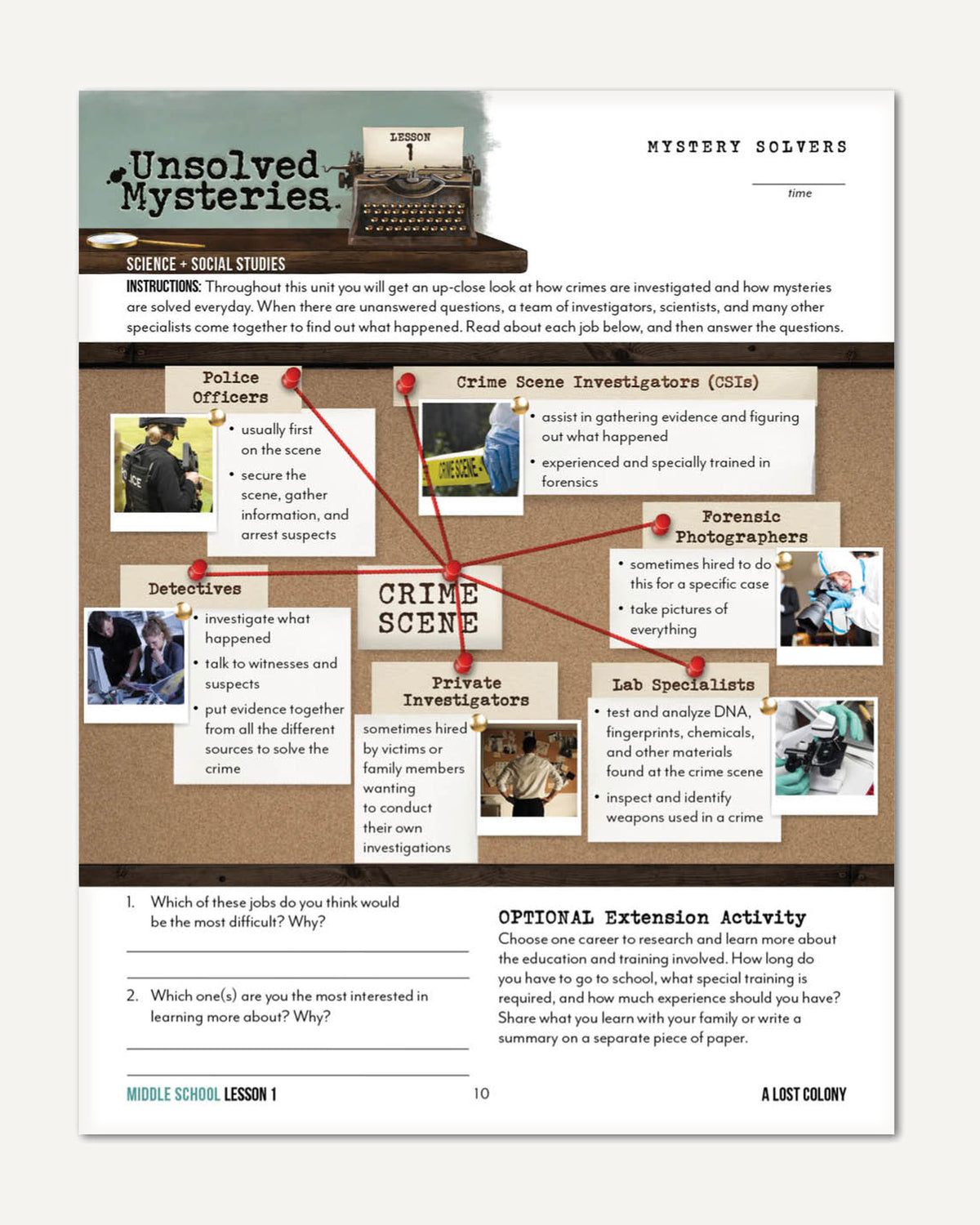 Unsolved Mysteries Homeschool Unit Study Digital Middle School Student Book Lesson 1 Mystery Solvers