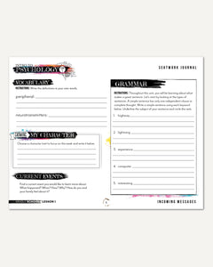 Psychology homeschool unit study print student seatwork  journal manuscript middle school worksheet