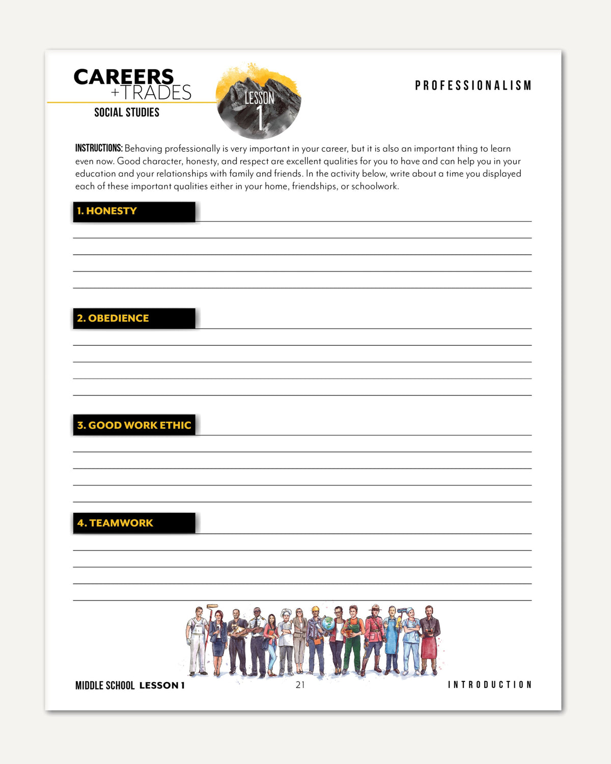 Careers + Trades Homeschool Unit Study Digital Bundle Middle School Student Book Daily Lesson 1 Professionalism