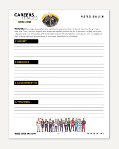 Careers + Trades Homeschool Unit Study Digital Bundle Middle School Student Book Daily Lesson 1 Professionalism