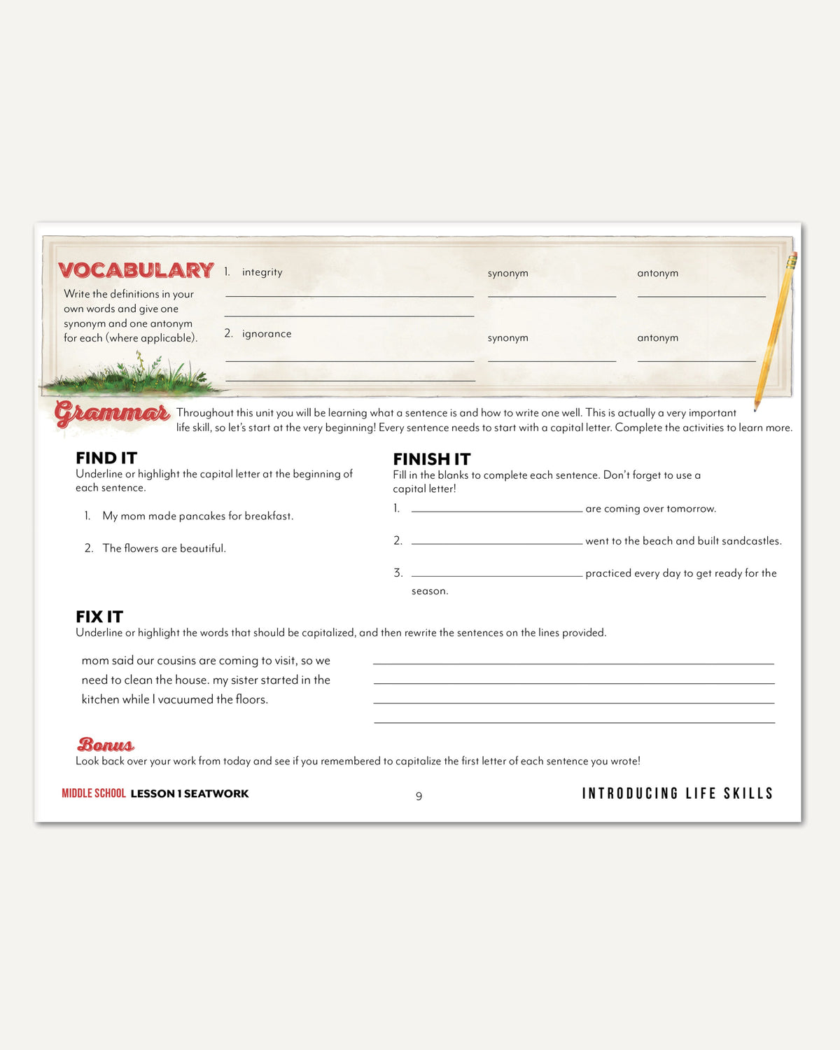 Life Skills homeschool unit study digital middle school manuscript seatwork journal lesson 15