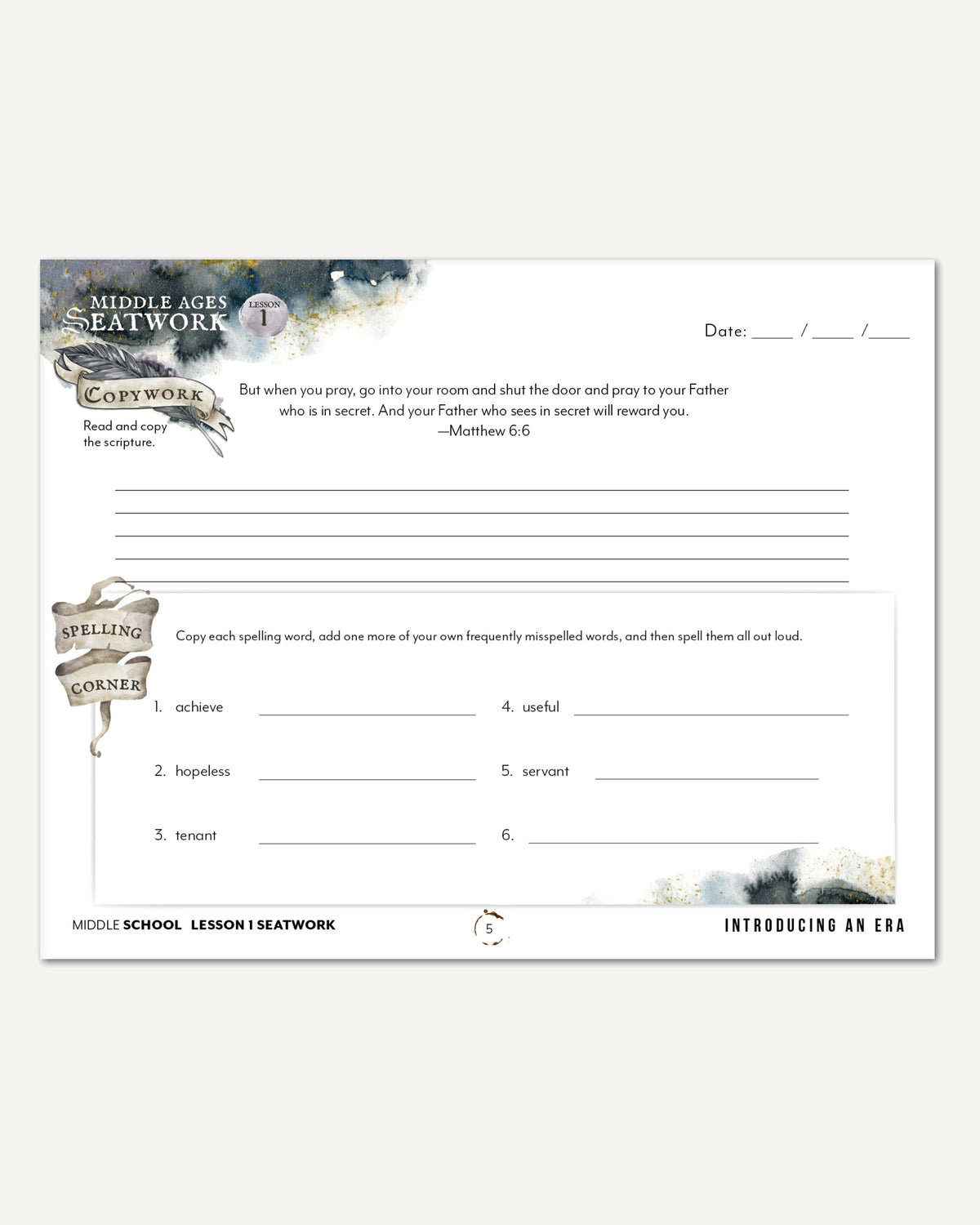 Middle Ages homeschool unit study digital student seatwork book in manuscript for middle school lesson one