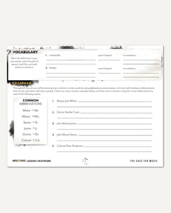 Music homeschool unit study digital student seatwork journal in manuscript for middle school lesson one