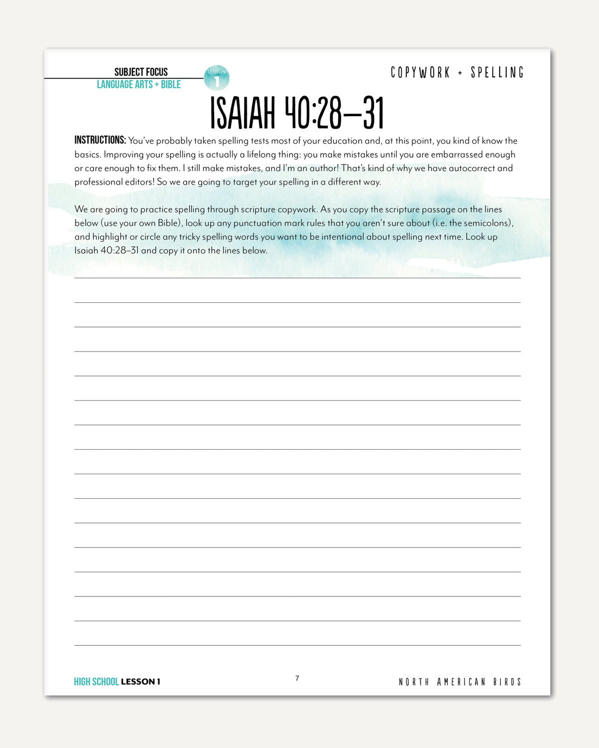 North America Birds part 1 homeschool unit study student workbook high school lesson one