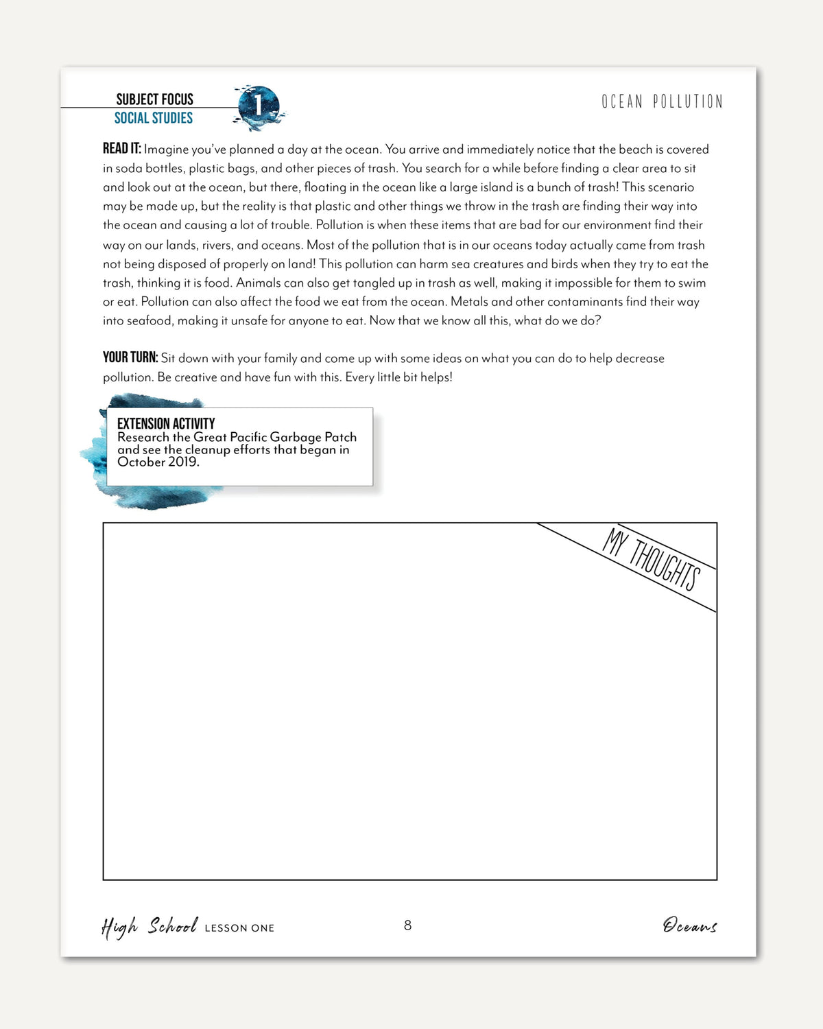 Oceans homeschool unit study digital student workbook for high school with teacher's guide combo ocean pollution