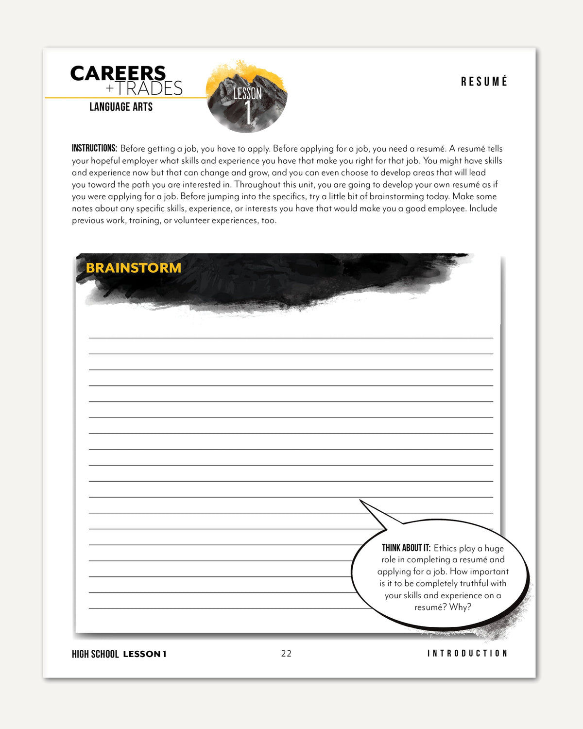 Careers + Trades Homeschool Unit Study Digital High School Student Book Daily Lesson 1 Resume