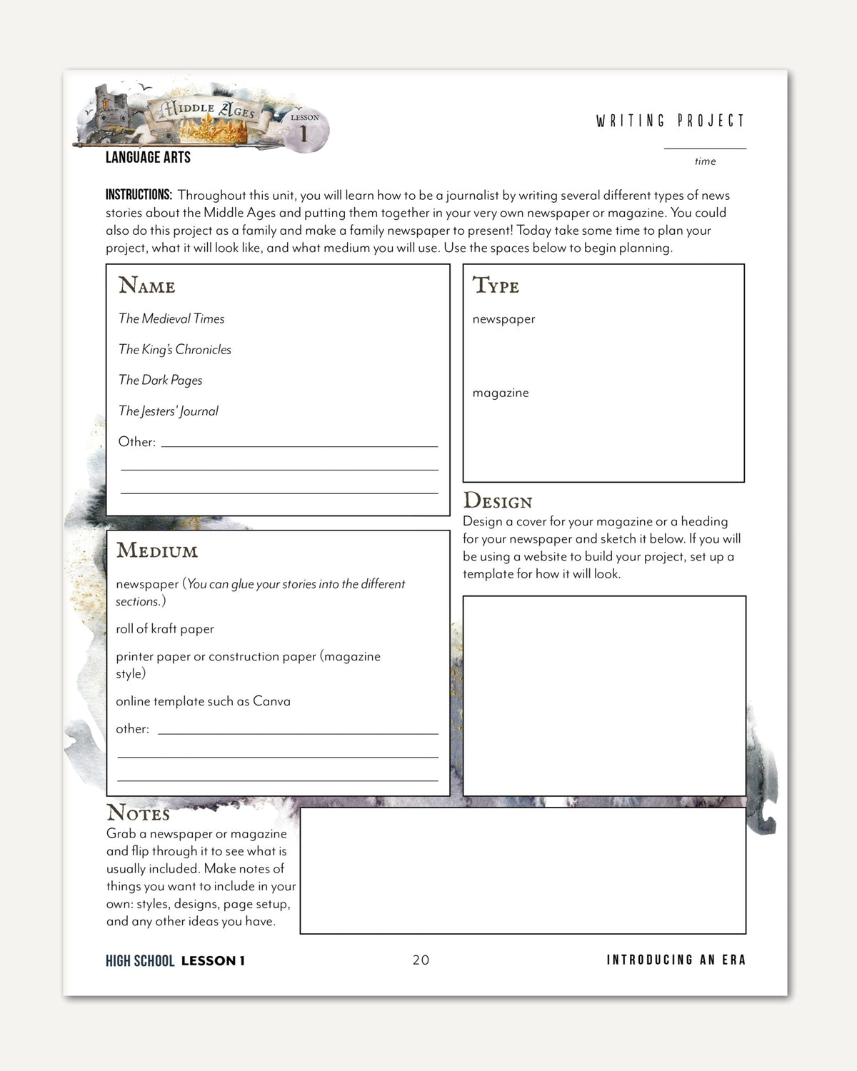 Middle Ages homeschool unit study digital student workbook in high school with teacher's guide bundle lesson one