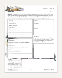 Middle Ages homeschool unit study printed student workbook high school lesson one