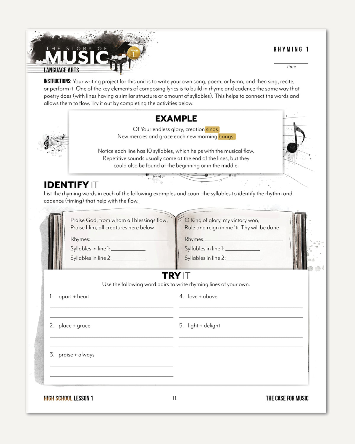Music homeschool unit study digital student workbook for High school with Teacher's Guide bundle  lesson one