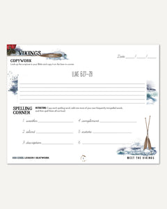 Vikings Homeschool Unit Study Digital Seatwork Journal Cursive High School Lesson 1 Copywork and Spelling