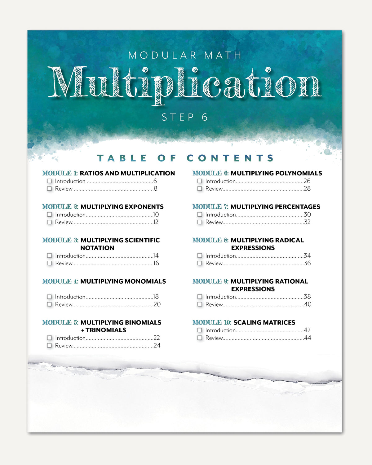 Modular Math: Multiplication homeschool unit study, printed Sample Page