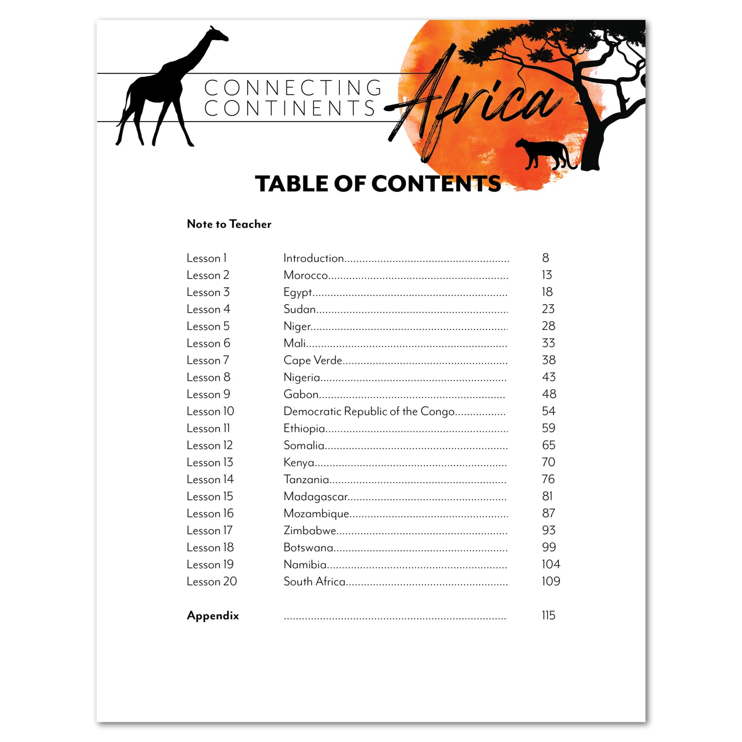 Africa homeschool unit study teacher guide table of contents