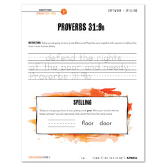 Africa homeschool unit study Printed Early Reader Student Book Lesson 1 Page