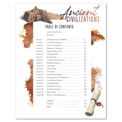 Ancient Civilizations homeschool unit study printed teacher guide table of contents