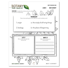 Botany Homeschool Unit Study Digital Early Elementary Student Book Daily Lesson 1 Notebooking