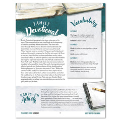 British Columbia Homeschool Unit Study Digital Teacher's Guide Daily Lesson 1 Part 2