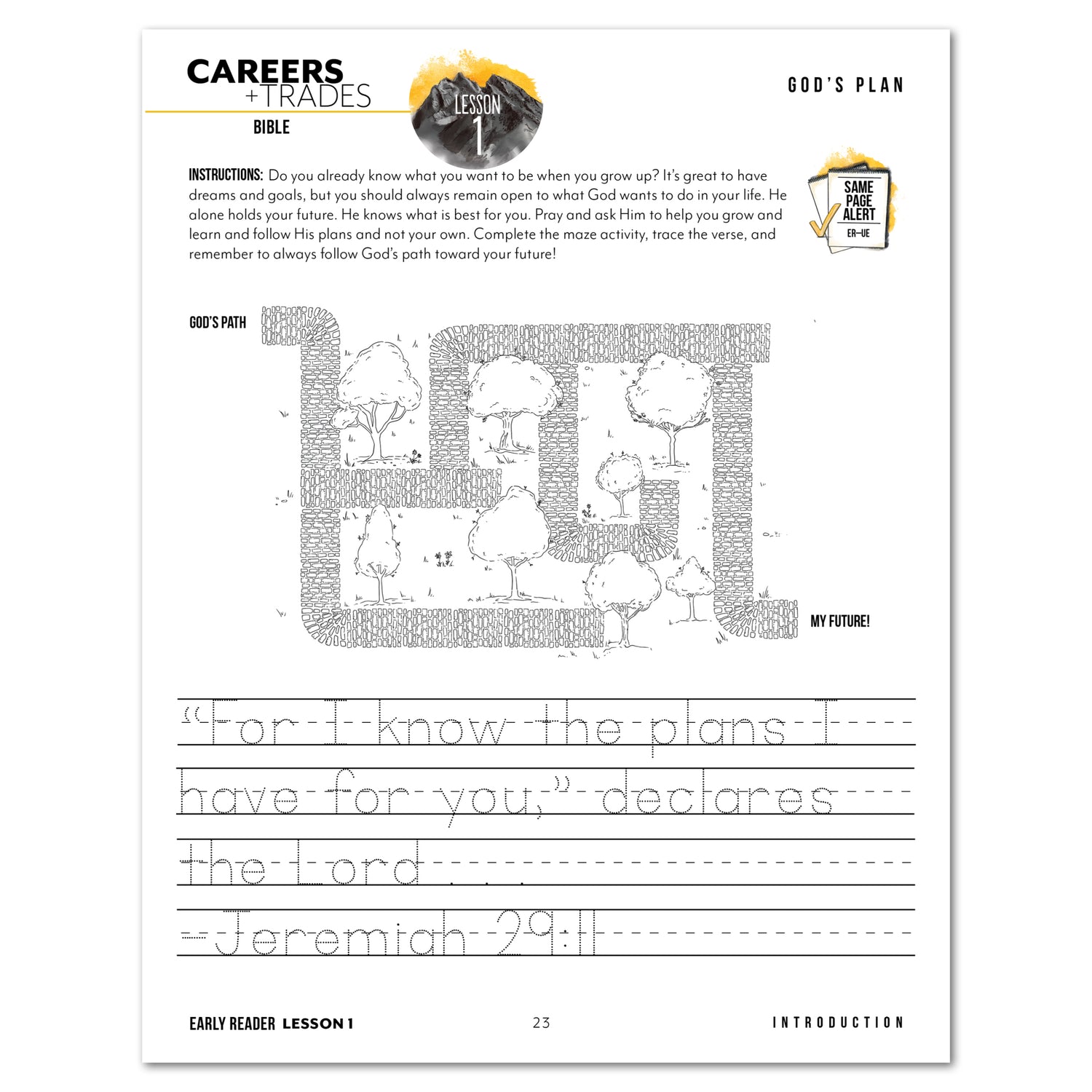 Careers + Trades Homeschool Unit Study Printed Early Reader Student Book Daily Lesson 1 God's Plan