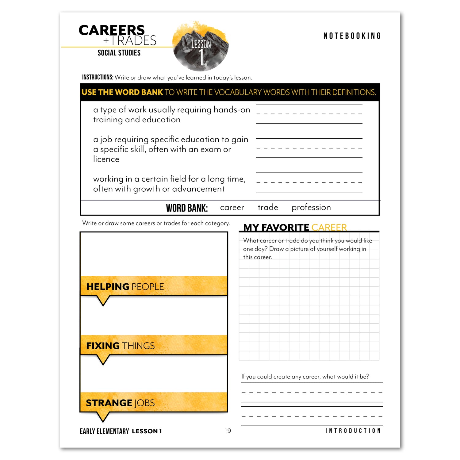 Careers + Trades Homeschool Unit Study Printed Early Elementary Student Book Daily Lesson 1 Notebooking