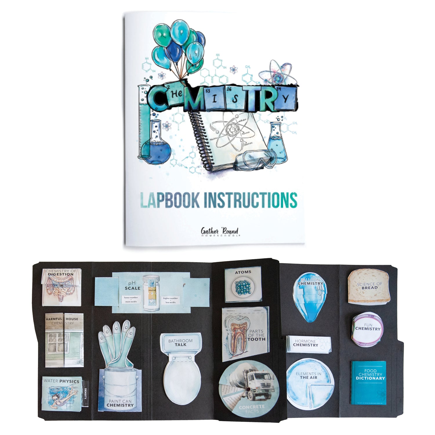 Chemistry Homeschool Unit Study Printed Lapbook Instructions with Lapbook Example
