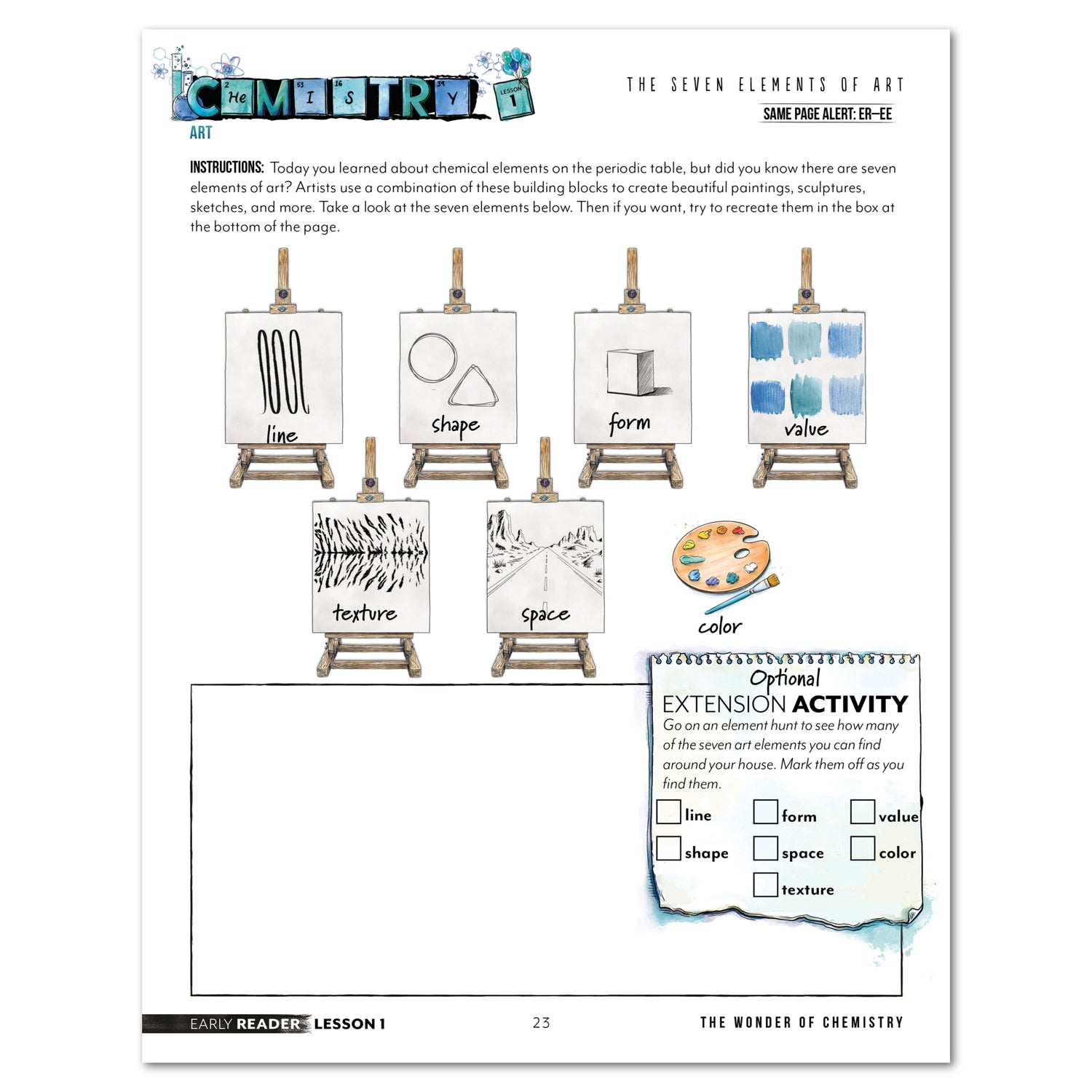 Chemistry Homeschool Unit Study Printed Early Reader Student Book Lesson 1 The Sevel Elements of Art Page