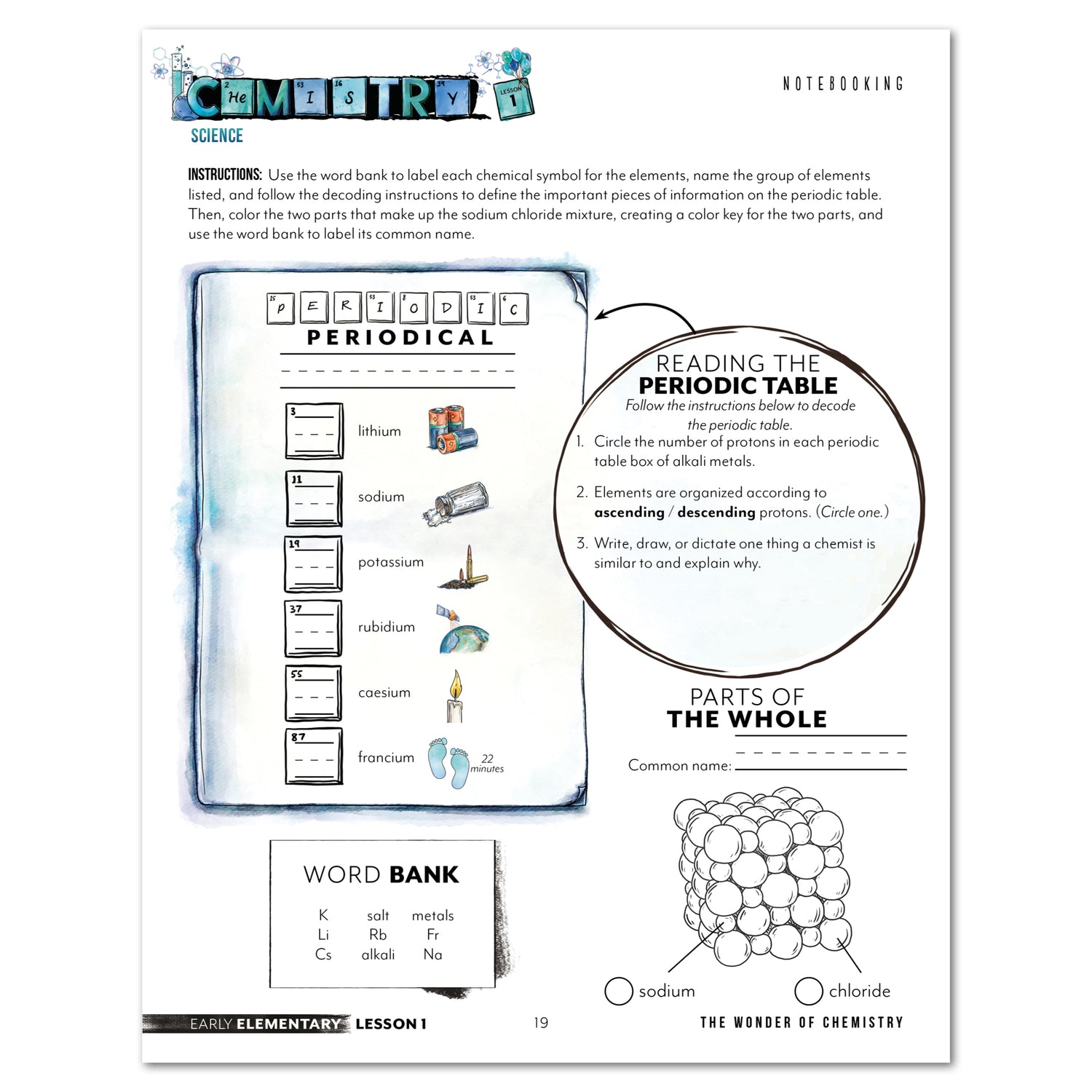 Chemistry Homeschool Unit Study Printed Early Elementary Student Book Lesson 1 Notebooking Page