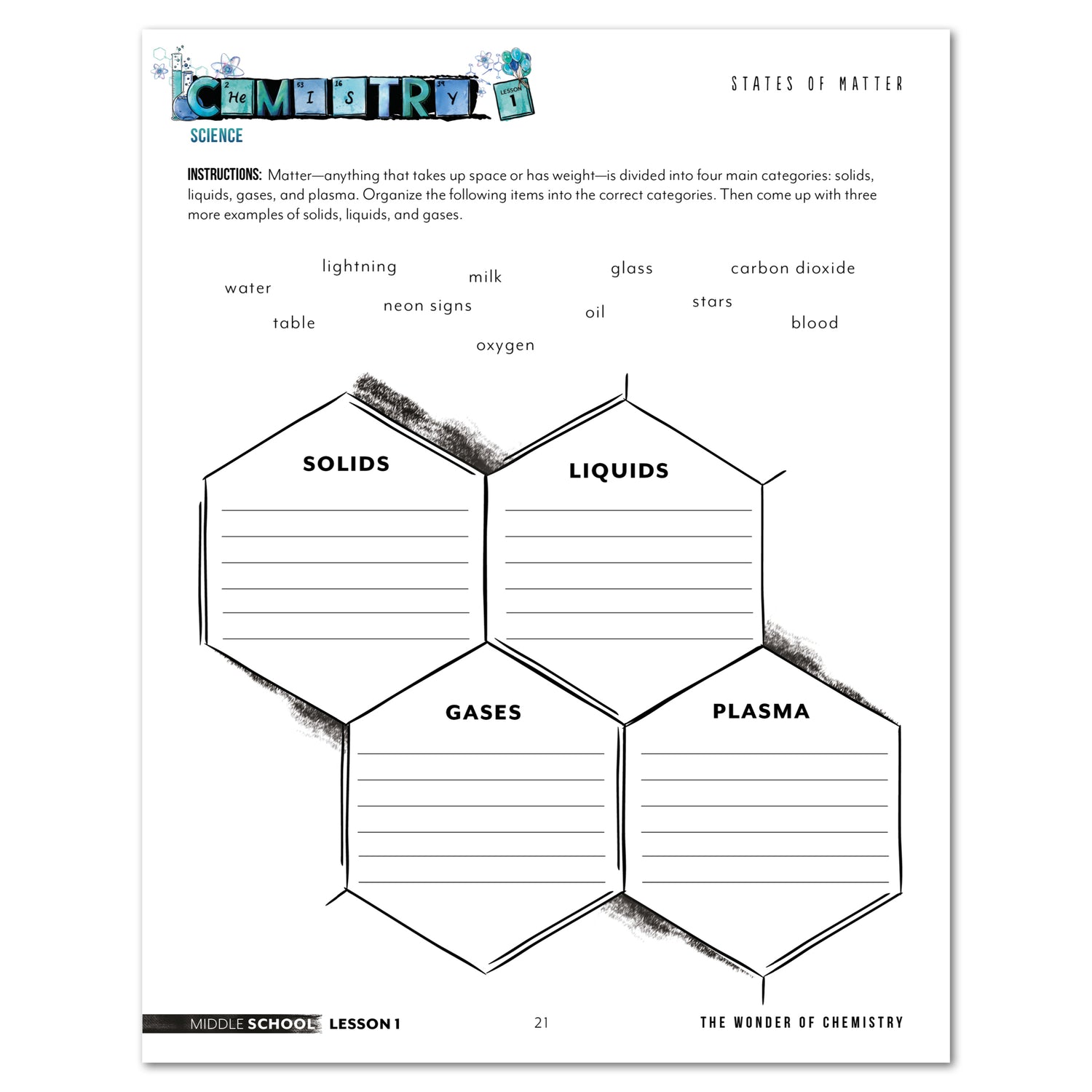Chemistry Homeschool Unit Study Printed Middle School Student Book Lesson 1 States of Matter Page 