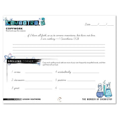 Chemistry Homeschool Unit Study Printed Seatwork Journal Cursive Middle School Copywork and Spelling Corner