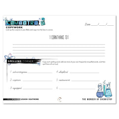 Chemistry Homeschool Unit Study Printed Seatwork Journal Cursive High School Copywork and Spelling Corner
