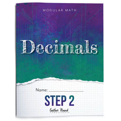 Math workbook cover titled 'Decimals' for Step 2 of a modular math series on a white background.
