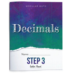Math workbook cover titled 'Decimals' for Step 3 of a modular math series on a white background.
