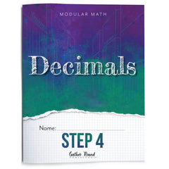 Book cover of 'Modular Math Decimals Step 4' with a colorful gradient background