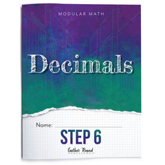Book cover of 'Modular Math Decimals Step 6' with a colorful gradient background