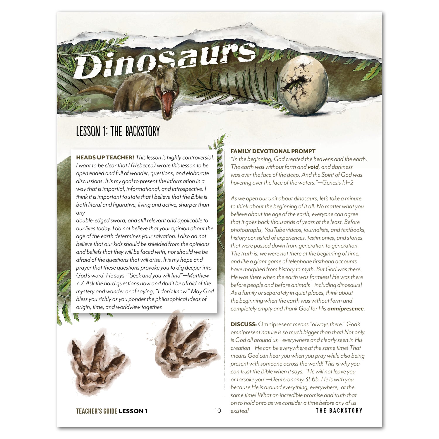 Dinosaurs Homeschool Unit Study Printed Teacher's Guide Lesson 1 The Backstory Part 1
