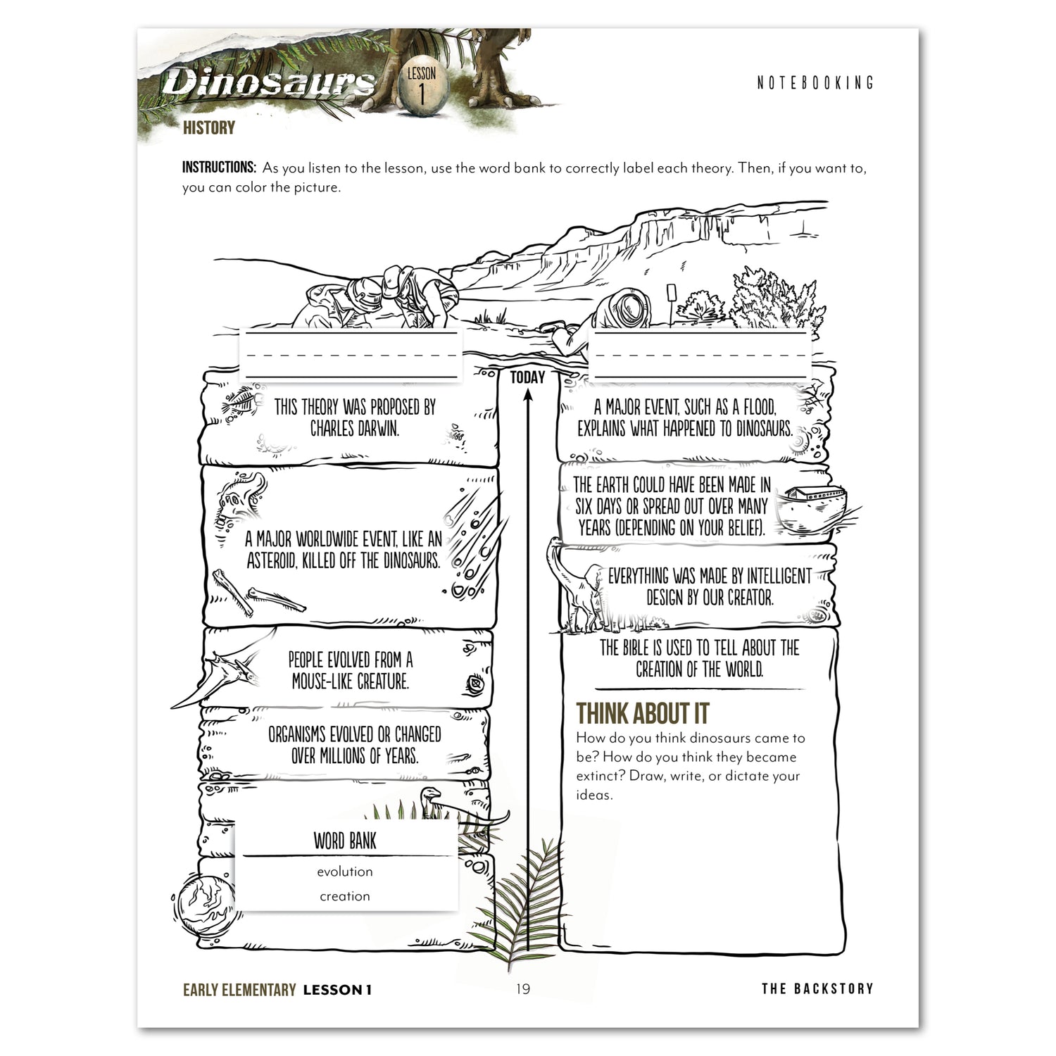 Dinosaurs Homeschool Unit Study Printed Early Elementary Student Book Lesson 1 Notebooking