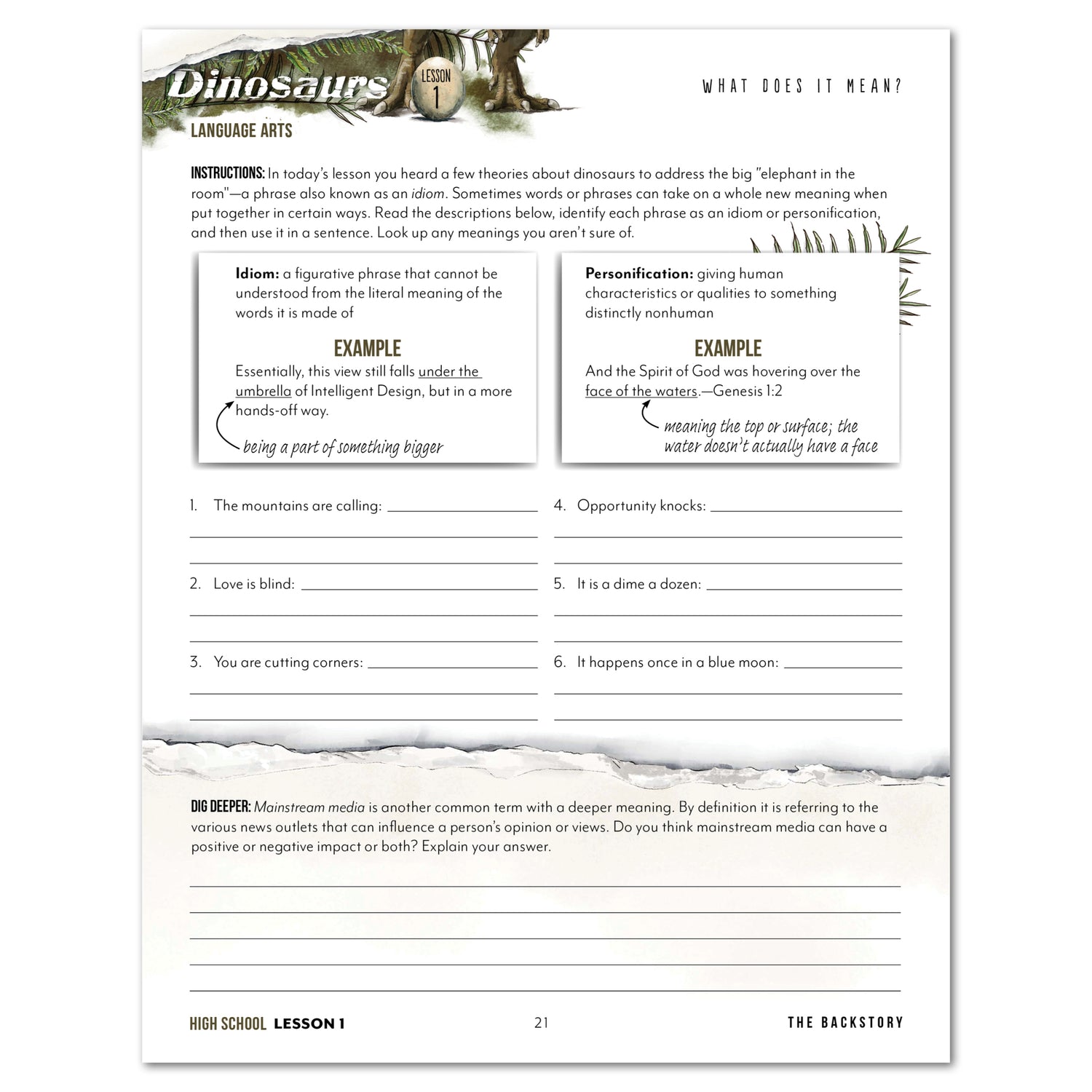 Dinosaurs Homeschool Unit Study Printed High School Student Book Lesson 1 What Does It Mean?
