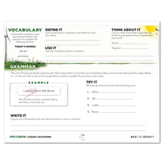 Energy Homeschool Unit Study Printed Seatwork Journal Manuscript Upper Elementary Lesson 1 Vocabulary