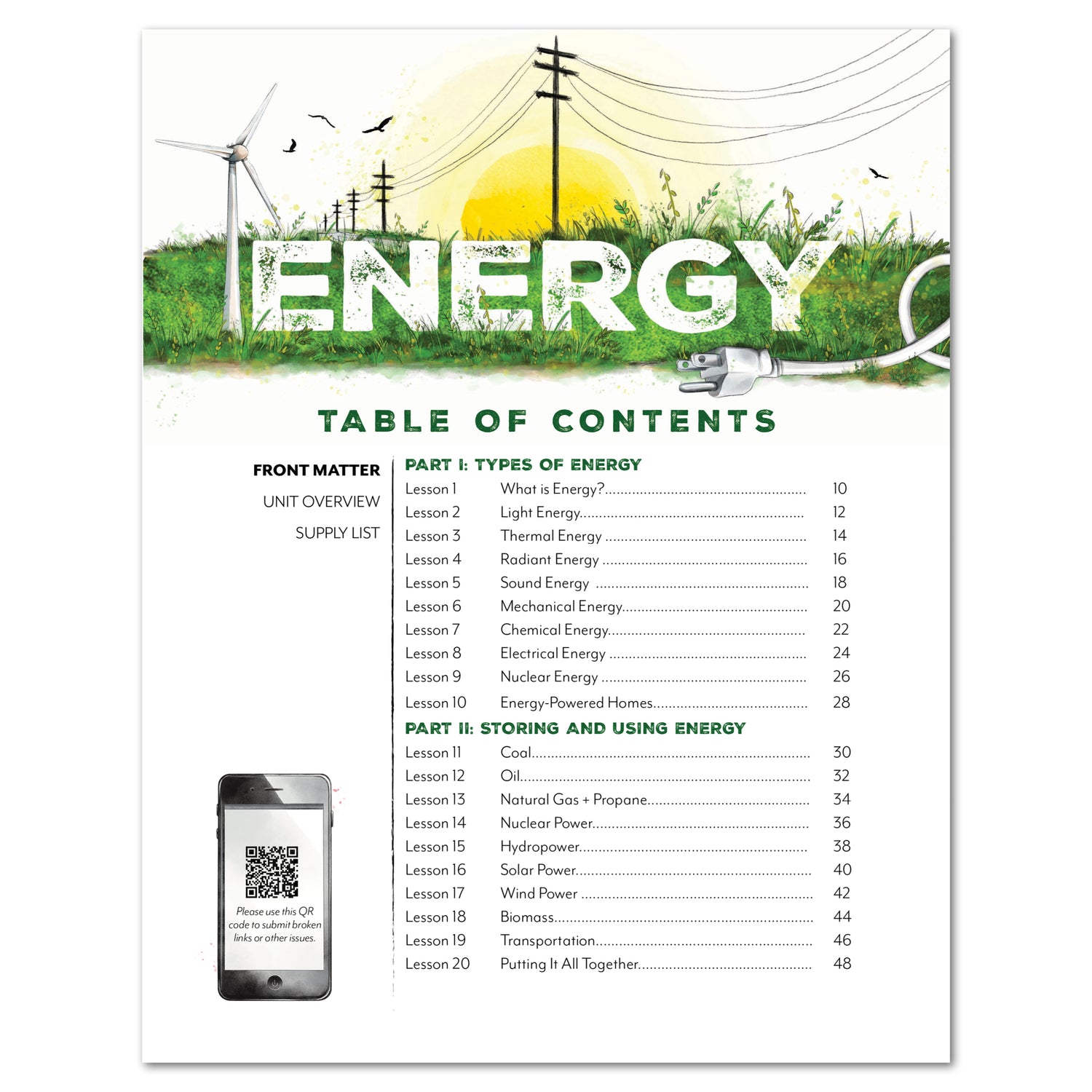 Energy Homeschool Unit Study Printed Unit Planner Table of Contents