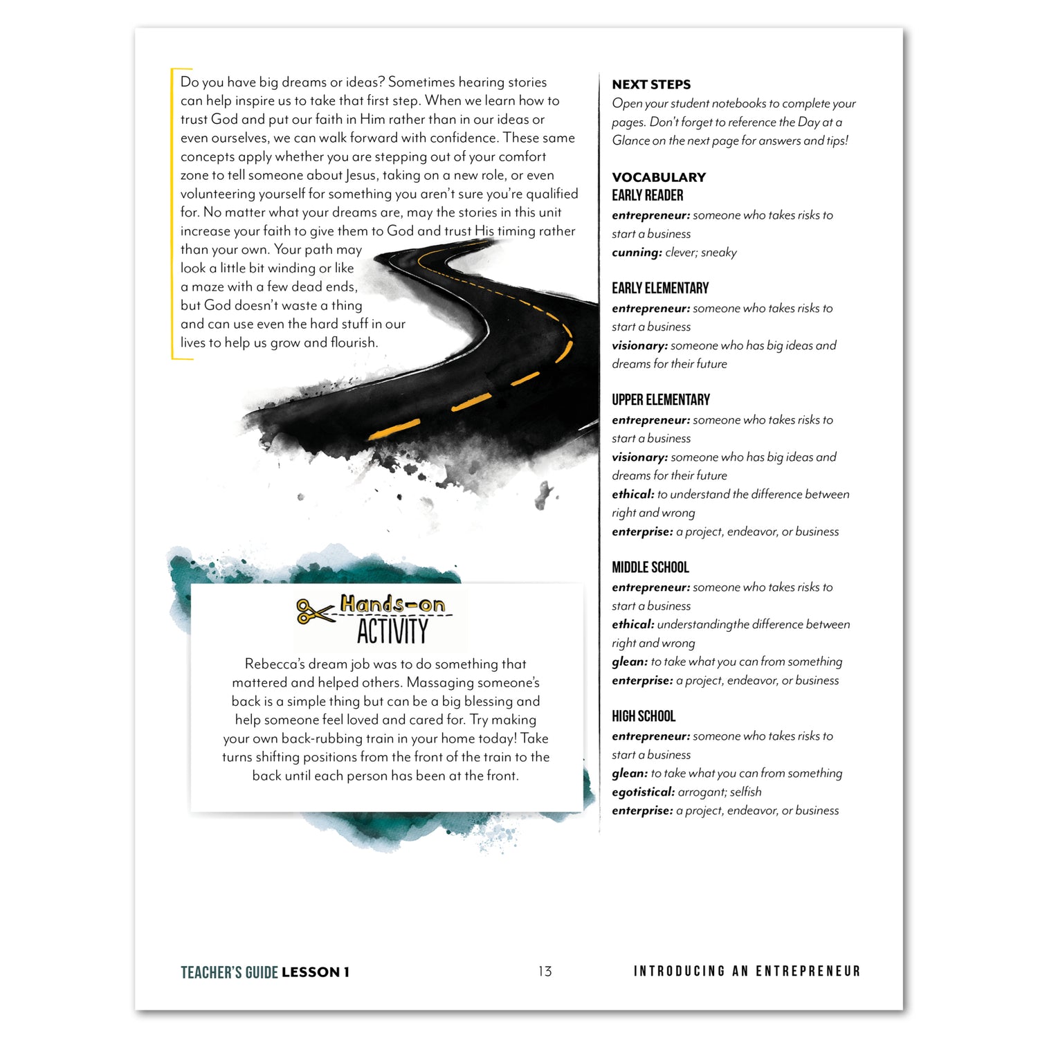 Entrepreneurship Homeschool Unit Study Printed Teacher's Guide Lesson 1 Introducing an entrepreneur Part 2